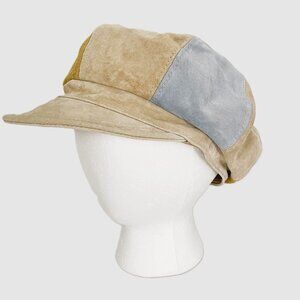 Vintage Liz Claiborne Patchwork Leather Suede Newsboy Cap